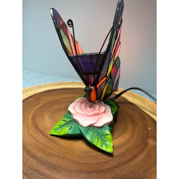 Stained Glass Butterfly Accent Lamp with Rose Base - Picture 2 of 9